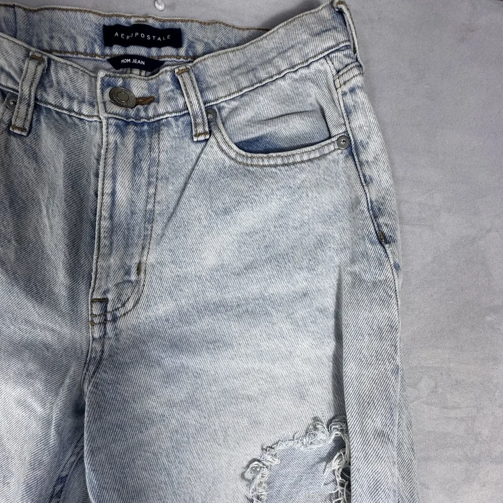 Aeropostale‎ Womens Mom Jeans Light Blue Washed Denim Casual Ripped Distressed 4